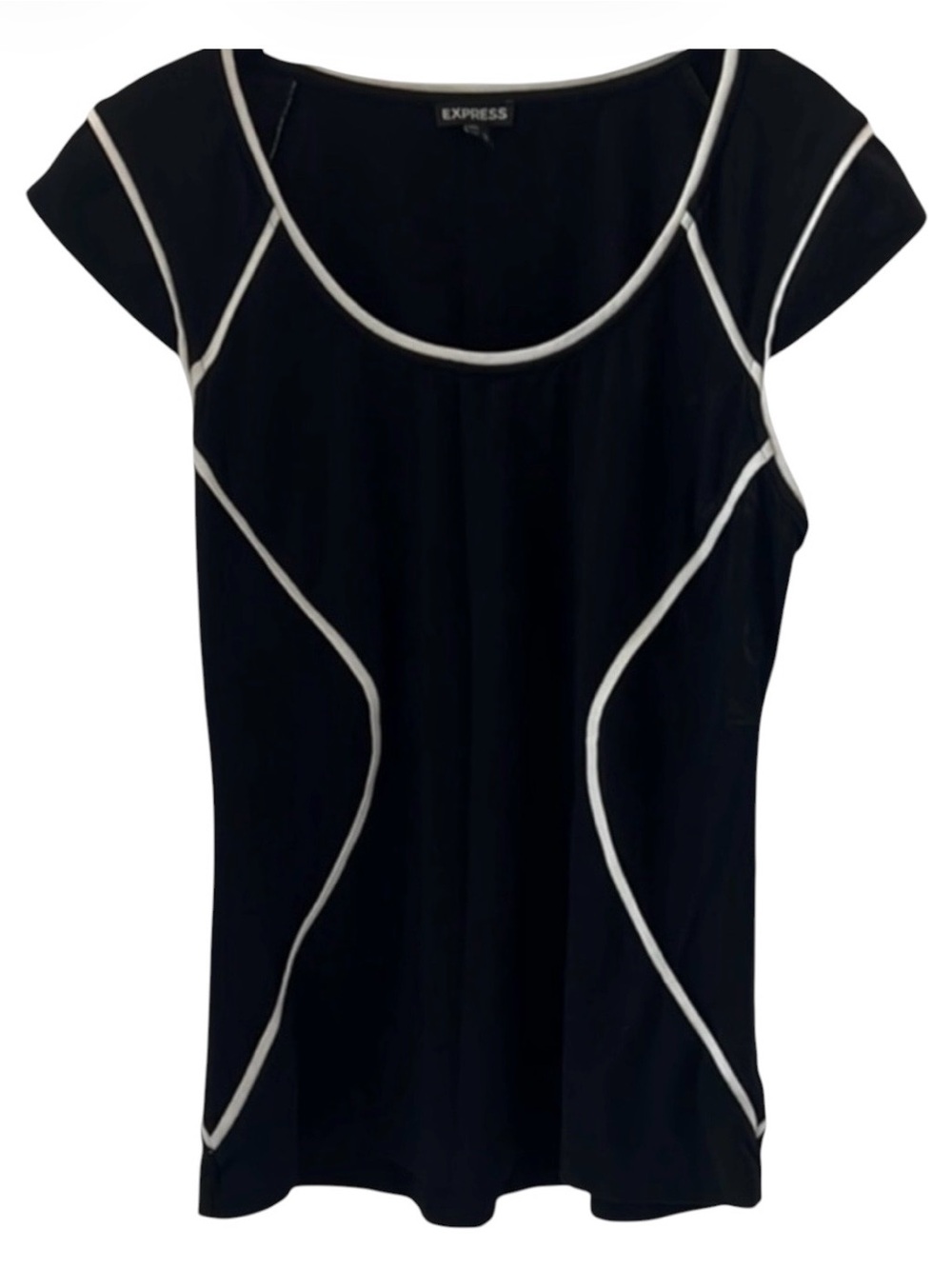Express Black White Contrast Piping Cap Sleeve Top Geometric Slimming L